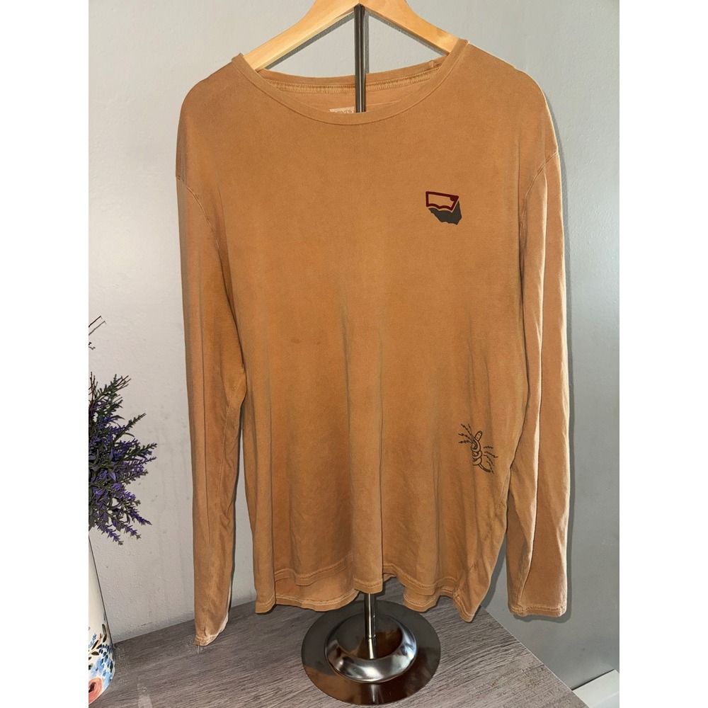 Levis RareMens Graphic Long Sleeve T-Shirt Tan Yellow Cotton Snake Dagger Size L
